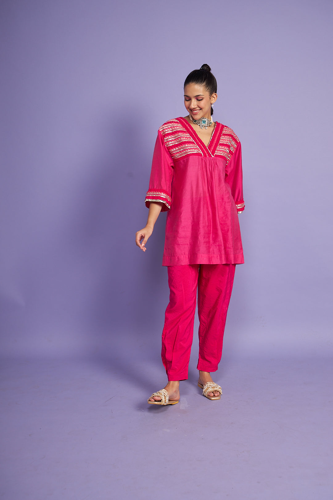 Noura Pink Kurti Co-ord