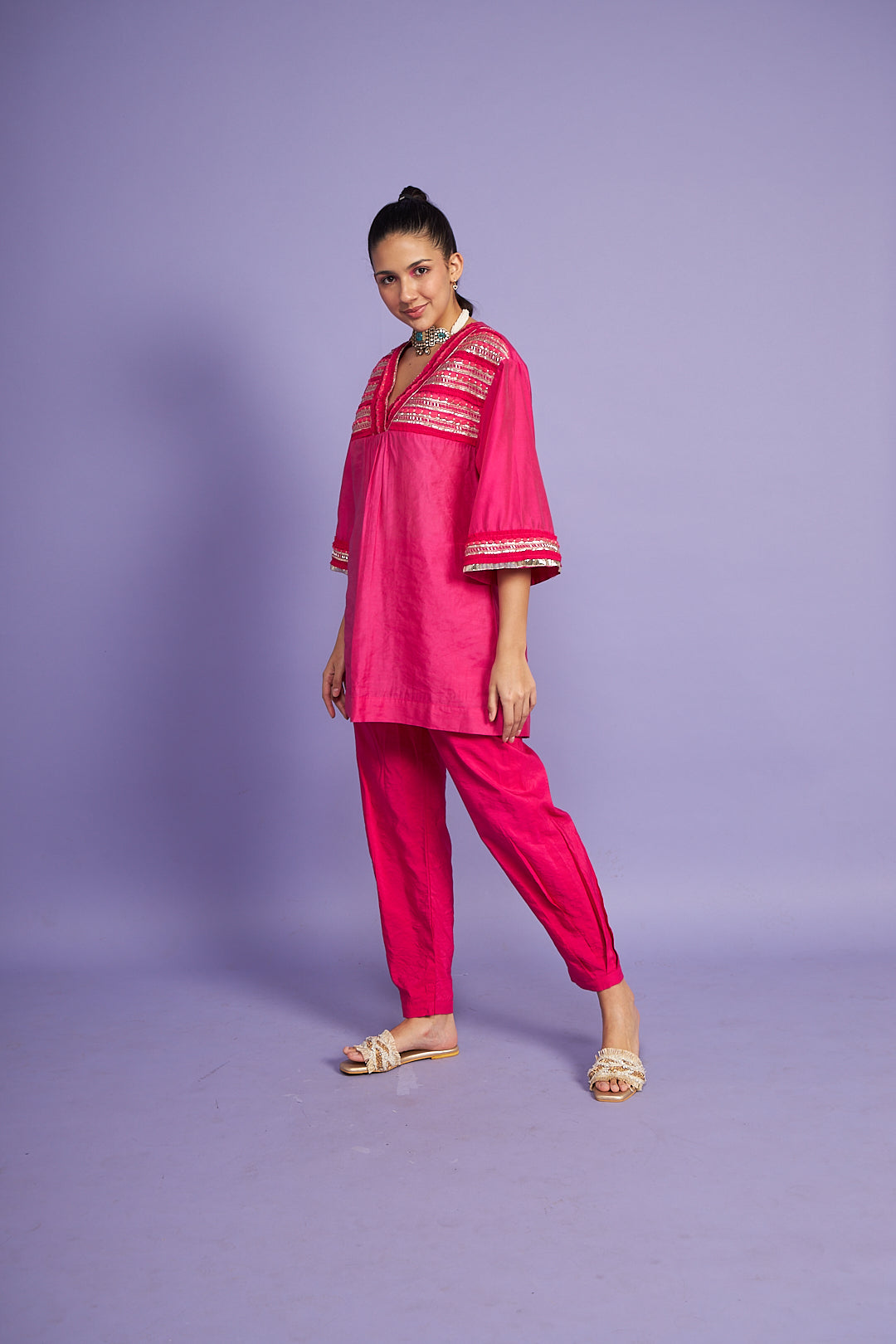 Noura Pink Kurti Co-ord