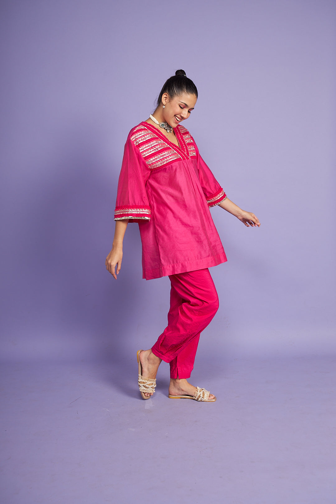 Noura Pink Kurti Co-ord