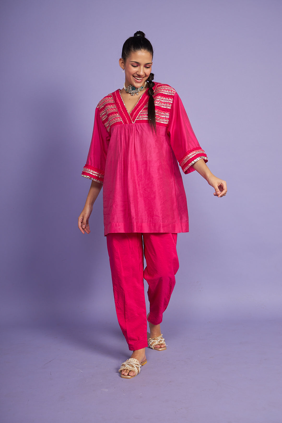 Noura Pink Kurti Co-ord