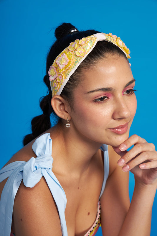 Clover yellow Hand Embroidered narrow headband/hairband - Joey & Pooh