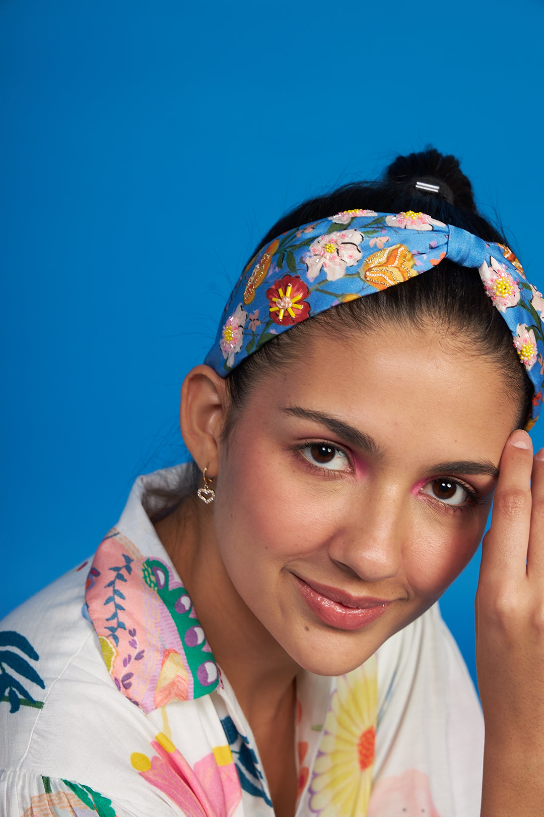 Blue bouquet embroidered Printed Headband