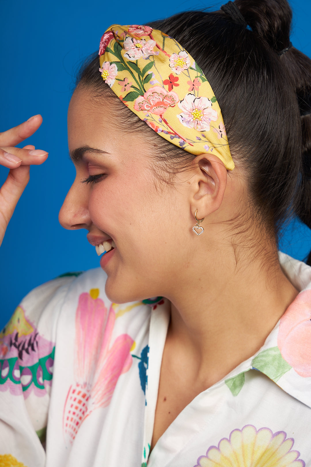 Yellow bouquet embroidered Printed Headband