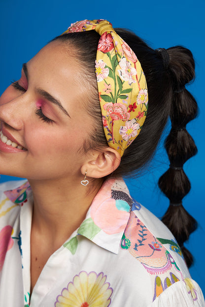 Yellow Bouquet Embroidered Printed Headband