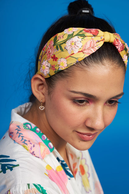 Yellow Bouquet Embroidered Printed Headband