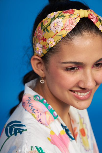Yellow Bouquet Embroidered Printed Headband