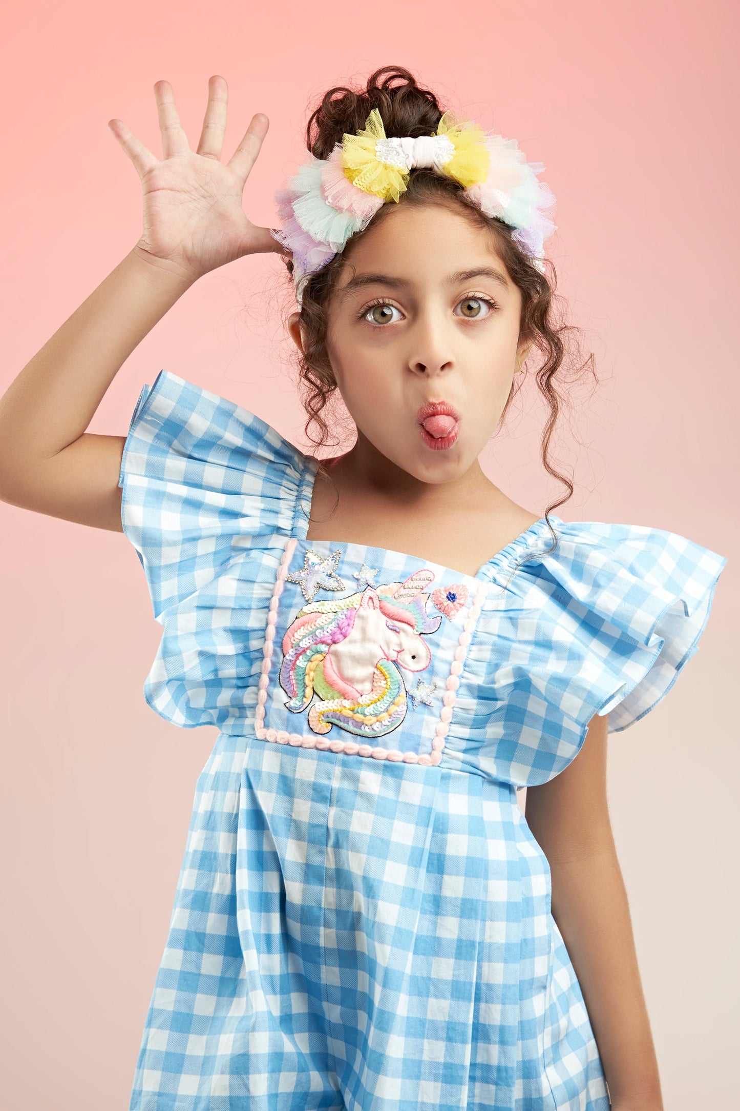 Roll Me Unicorn Hand Embroidered Cotton Printed KIds Playsuit with pockets - Joey & Pooh