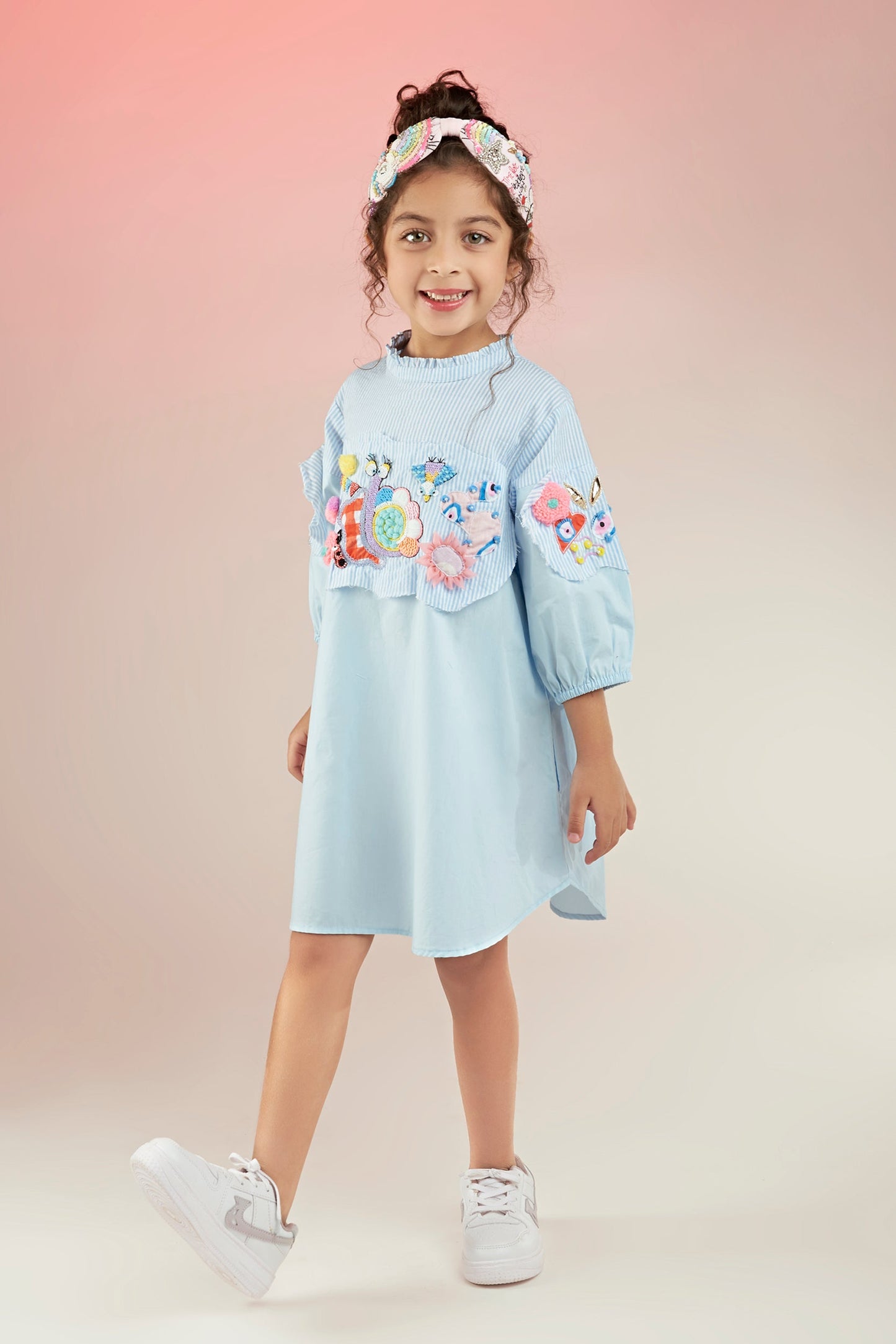 Fly High Cotton Embroidered Dress Mini For Kids - Joey & Pooh