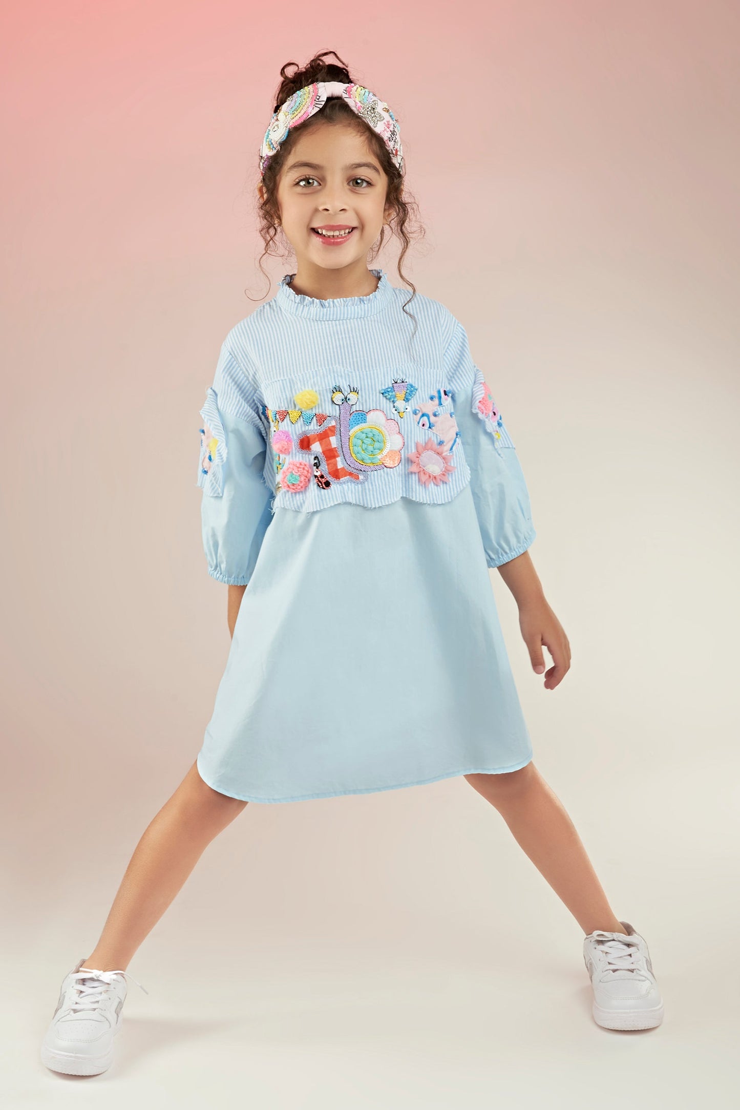 Fly High Cotton Embroidered Dress Mini For Kids - Joey & Pooh