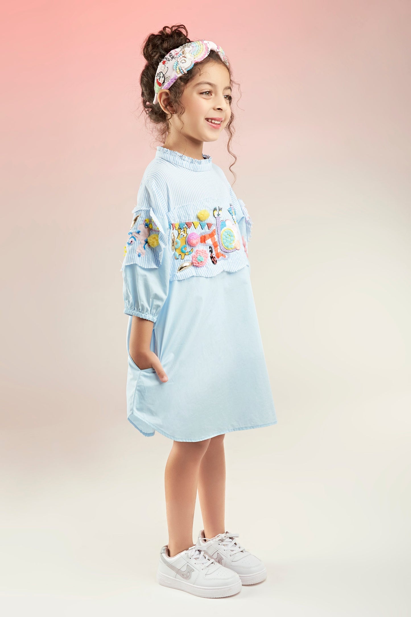 Fly High Cotton Embroidered Dress Mini For Kids - Joey & Pooh