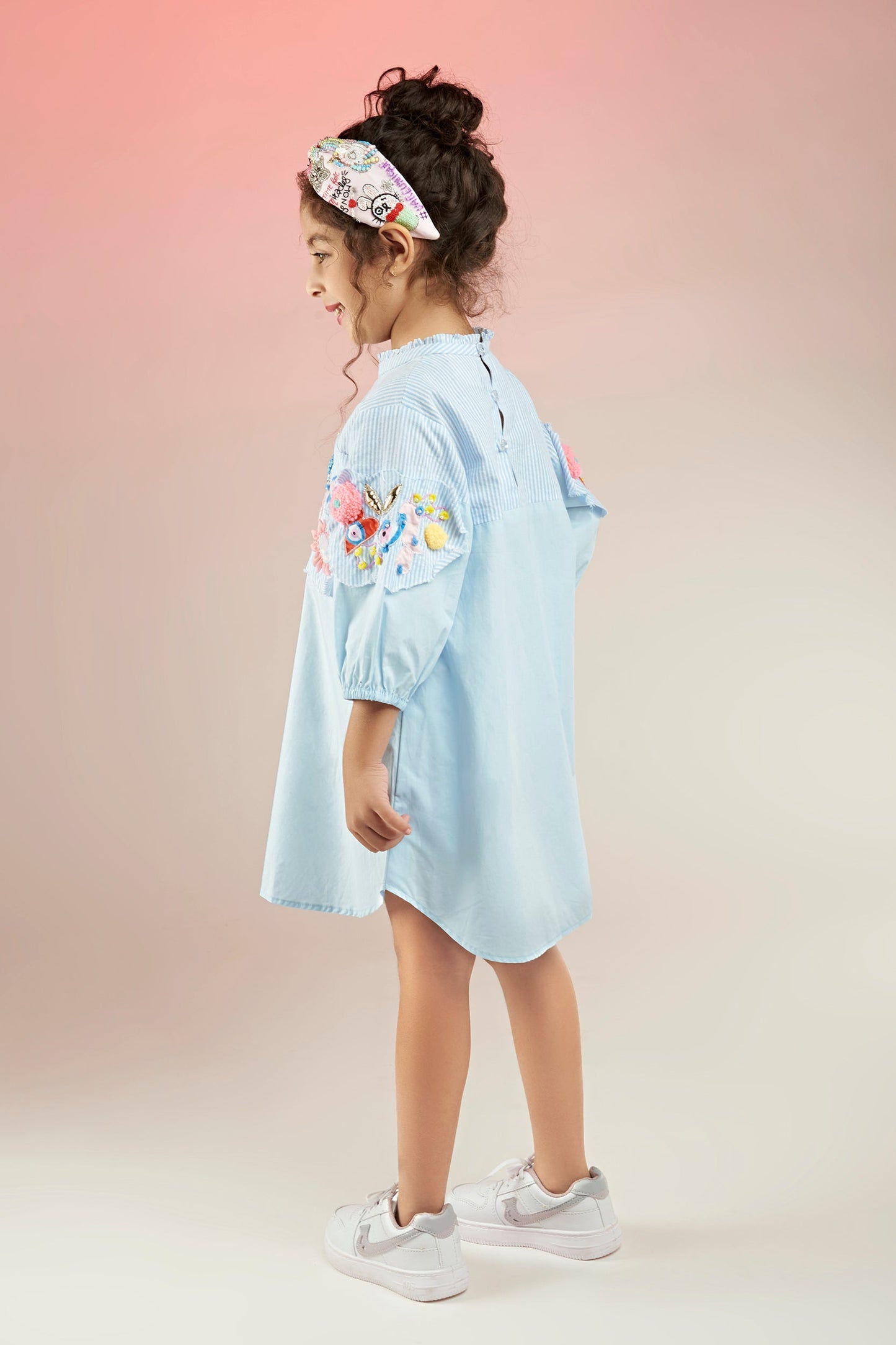 Fly High Cotton Embroidered Dress Mini For Kids - Joey & Pooh