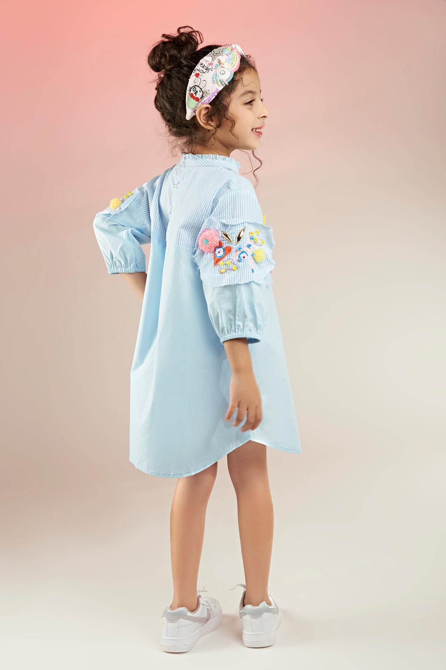 Fly High Cotton Embroidered Dress Mini For Kids - Joey & Pooh