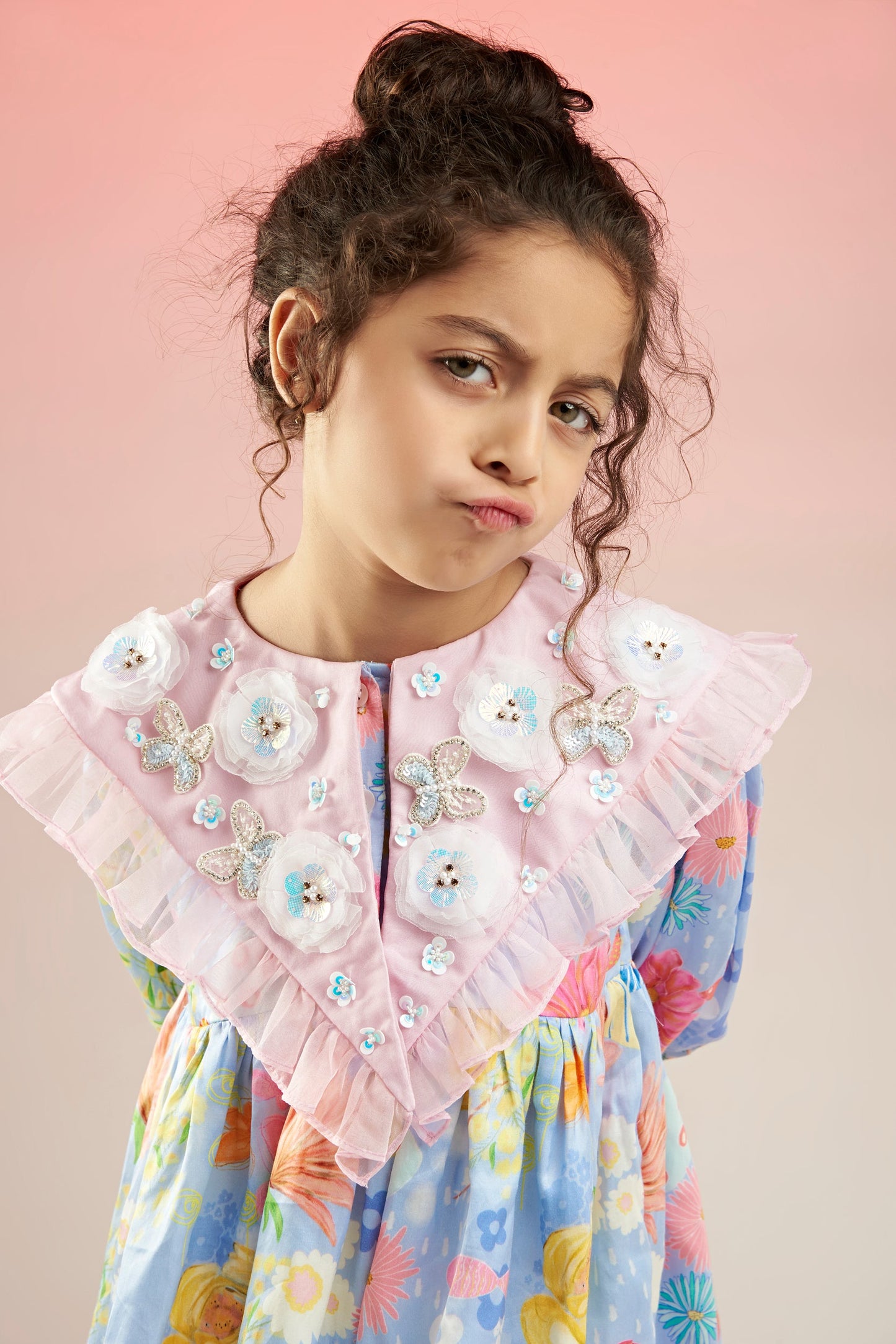 Dandy Bloom Embroidered Printed Babydoll Dress Kids  - Joey & Pooh