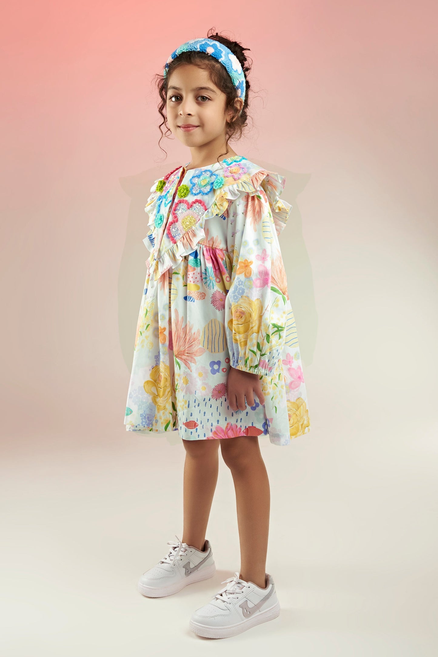 Flutter Bloom Embellished Printed Babydoll Kids Dress - Joey & Pooh