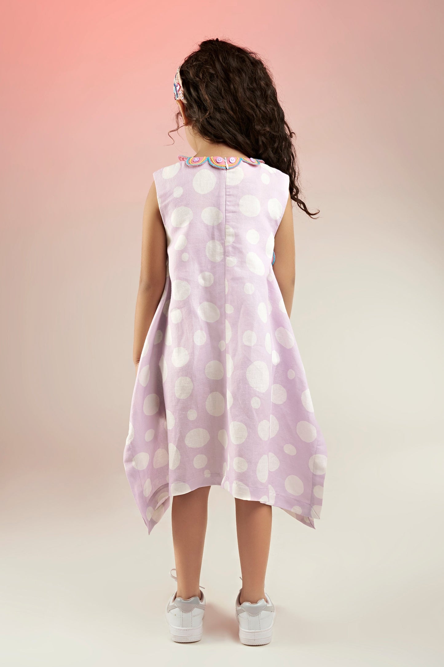 Lavender Polka Printed Linen Dress Kids - Joey & Pooh