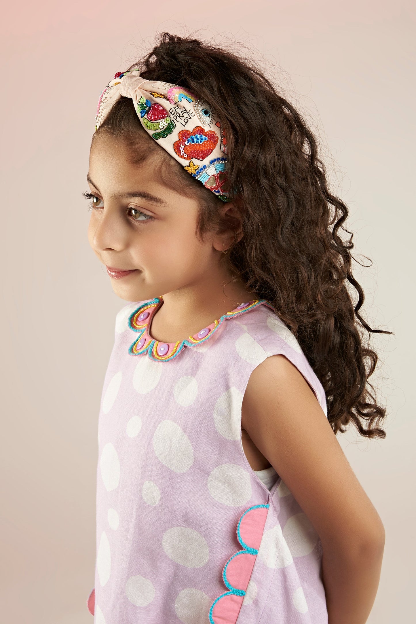 Lavender Polka Printed Linen Dress Kids - Joey & Pooh