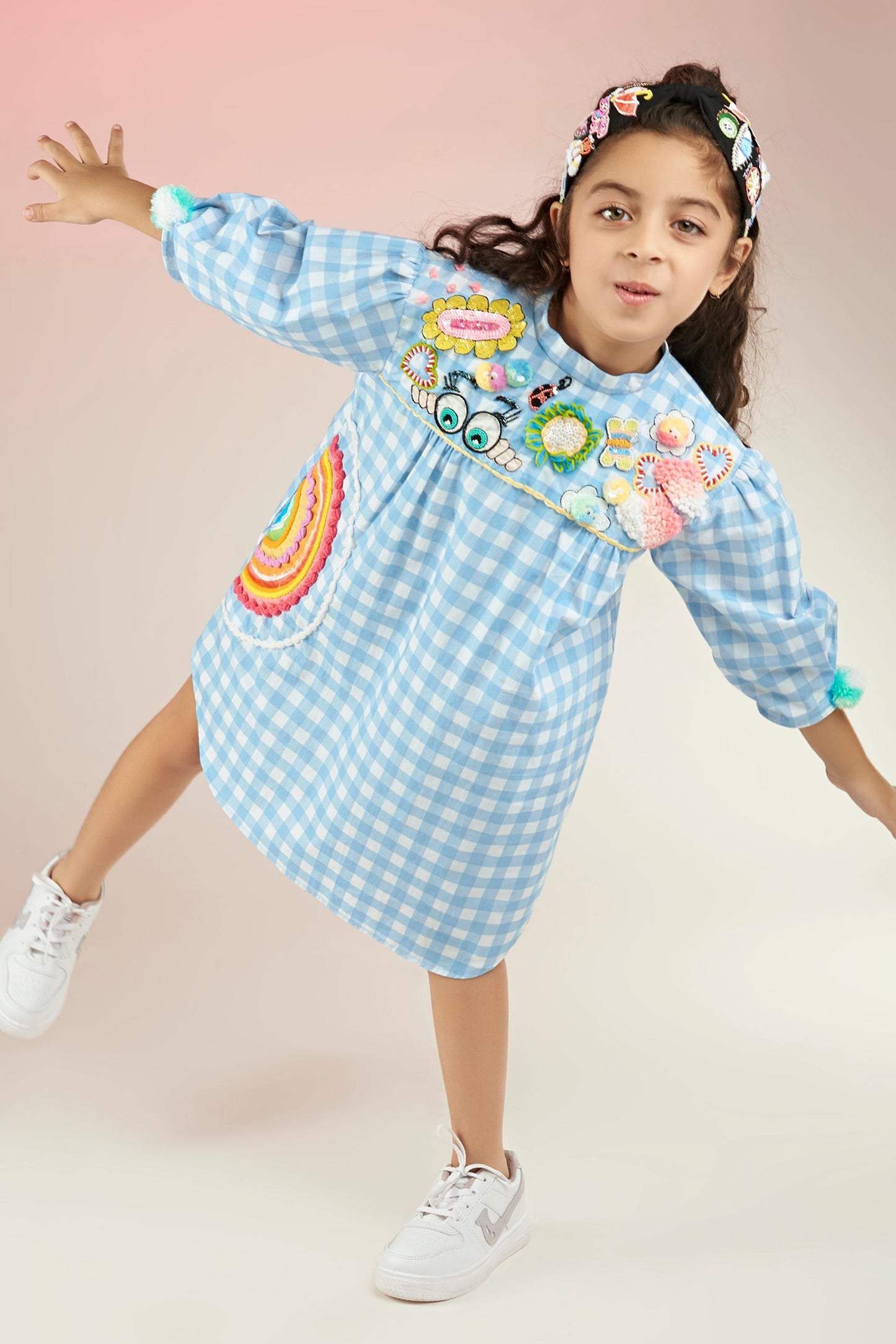 KEWT Gingham Embroidered Printed Dress Mini Kids -Joey & Pooh