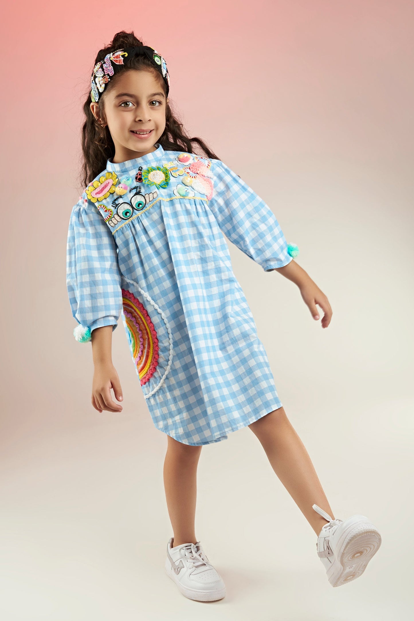 KEWT Gingham Embroidered Printed Dress Mini Kids -Joey & Pooh