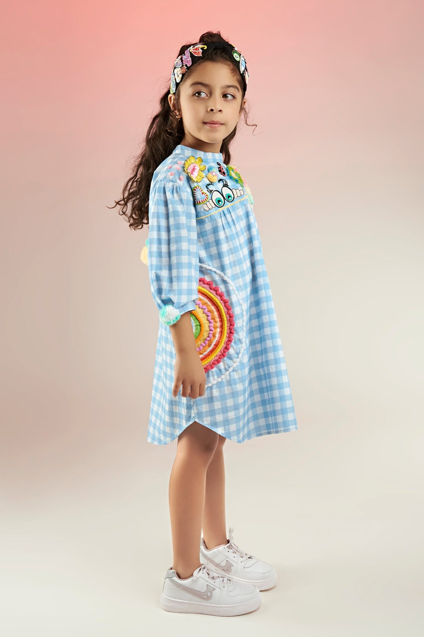 KEWT Gingham Embroidered Printed Dress Mini Kids -Joey & Pooh