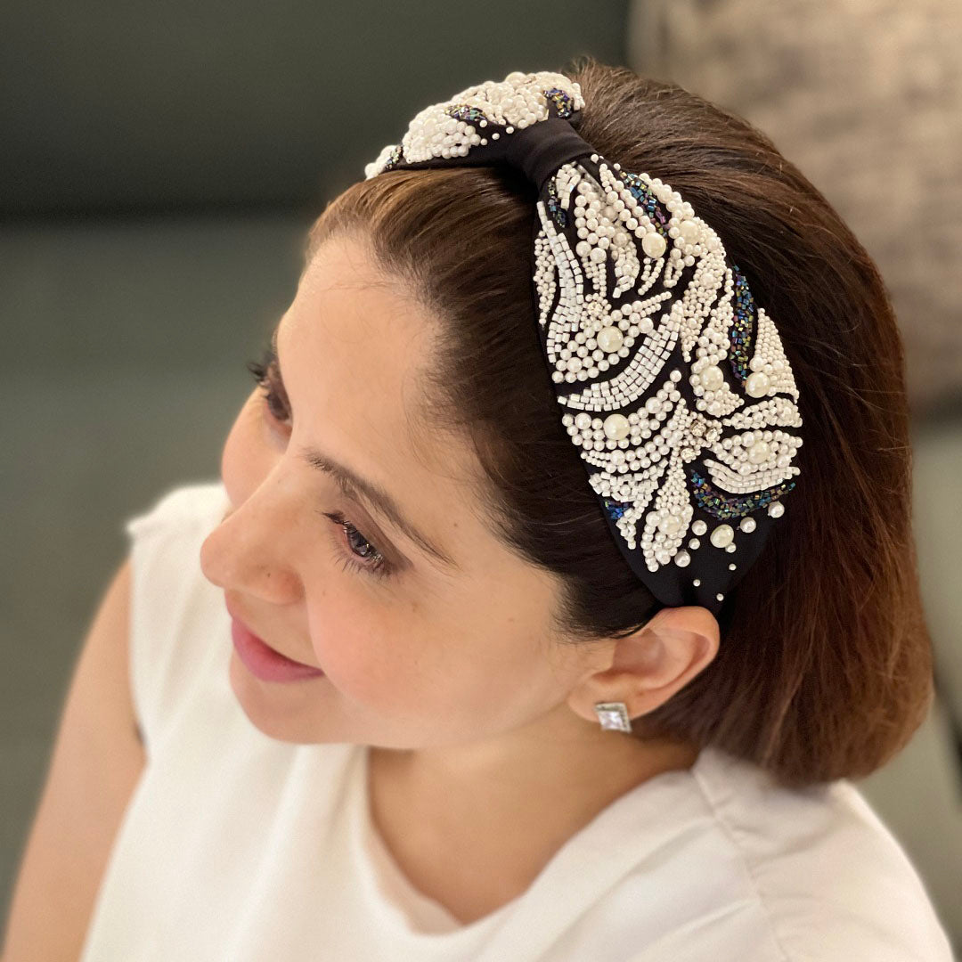 Juliette Black Pearl Hand Embroidered Headband/Hairband - Joey & Pooh