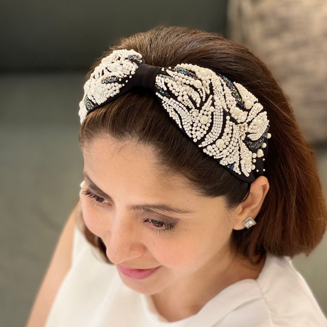 Juliette Black Pearl Hand Embroidered Headband/Hairband - Joey & Pooh