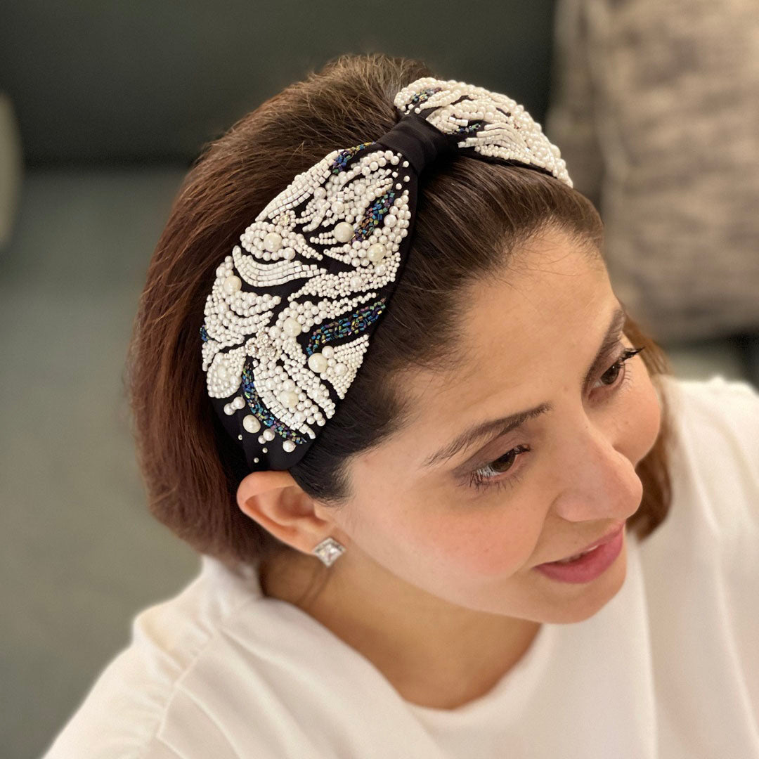 Juliette Black Pearl Hand Embroidered Headband/Hairband - Joey & Pooh