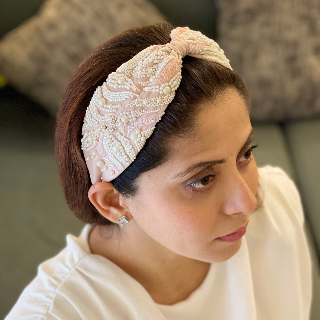 Juliette Pink Pearl Hand Embroidered Headband/Hairband- Joey & Pooh