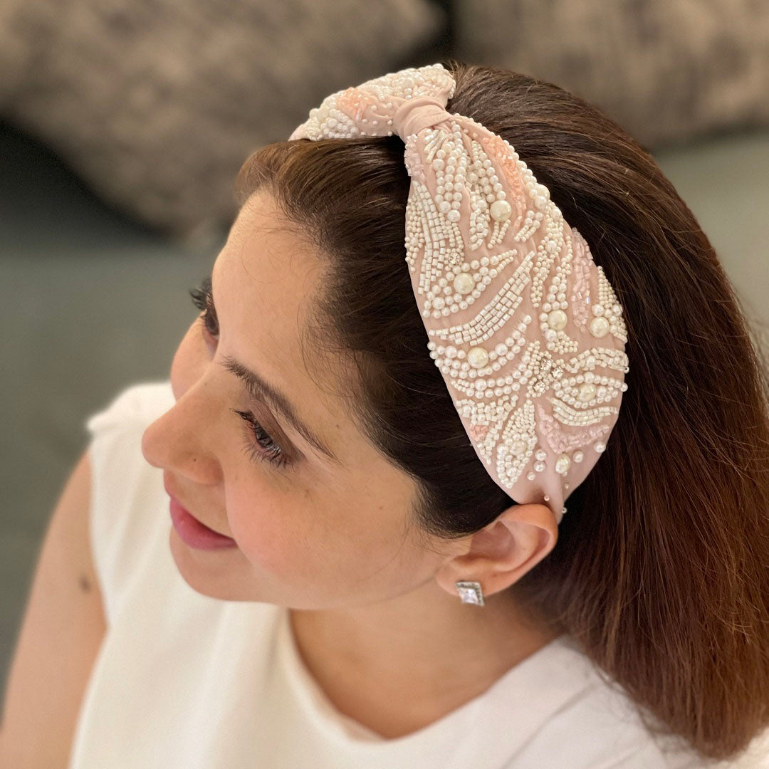 Juliette Pink Pearl Hand Embroidered Headband/Hairband- Joey & Pooh