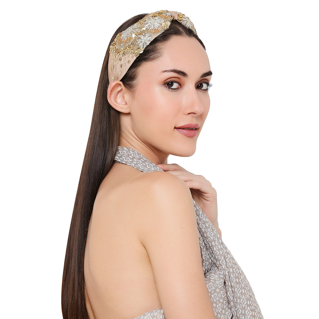 Natassha Gold Embroidered Headband