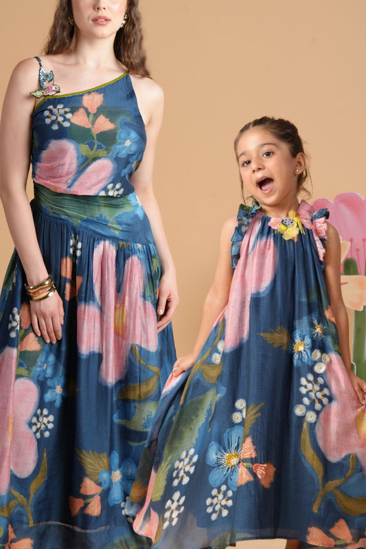 Iris Bloom Bird Dress & Flared Dress Twinning Set