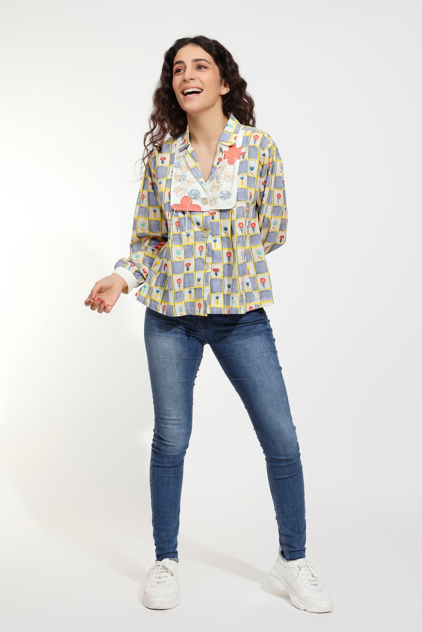 Buddy Buds Embroidered Printed Yoke Top