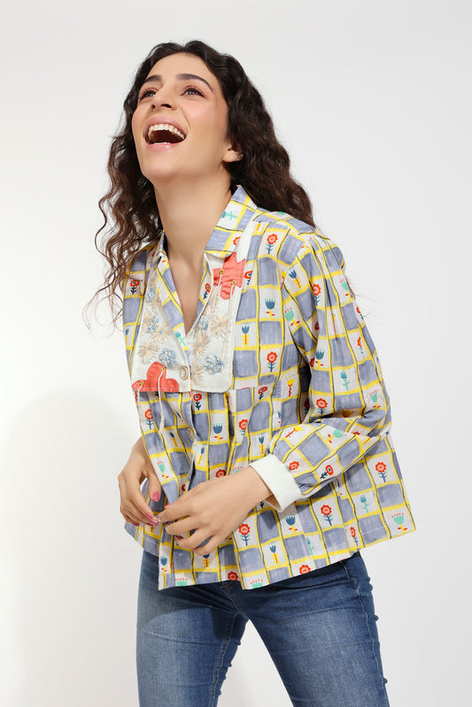 Buddy Buds Embroidered Printed Yoke Top