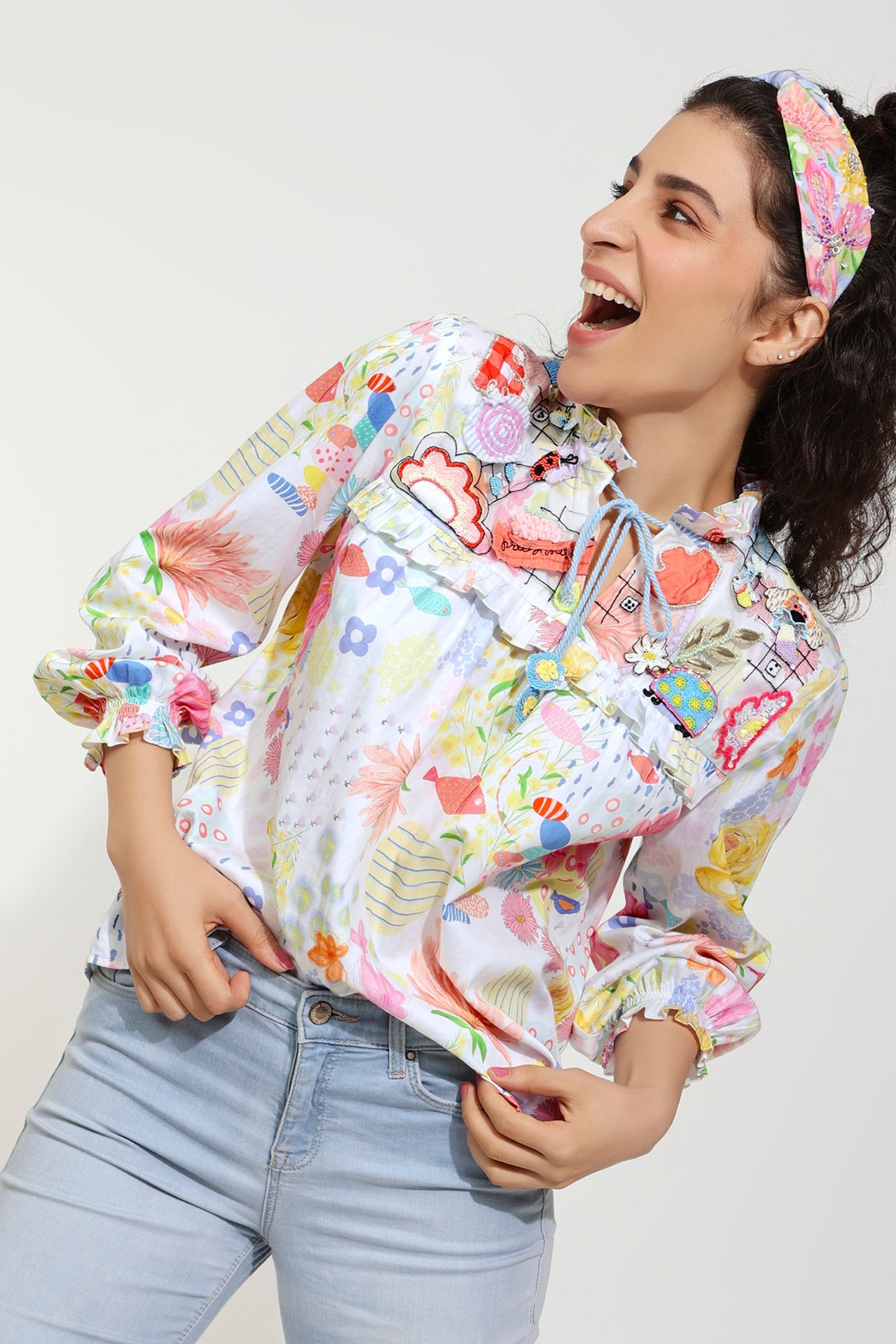 Flutter Bloom Embroidered Printed Blouse