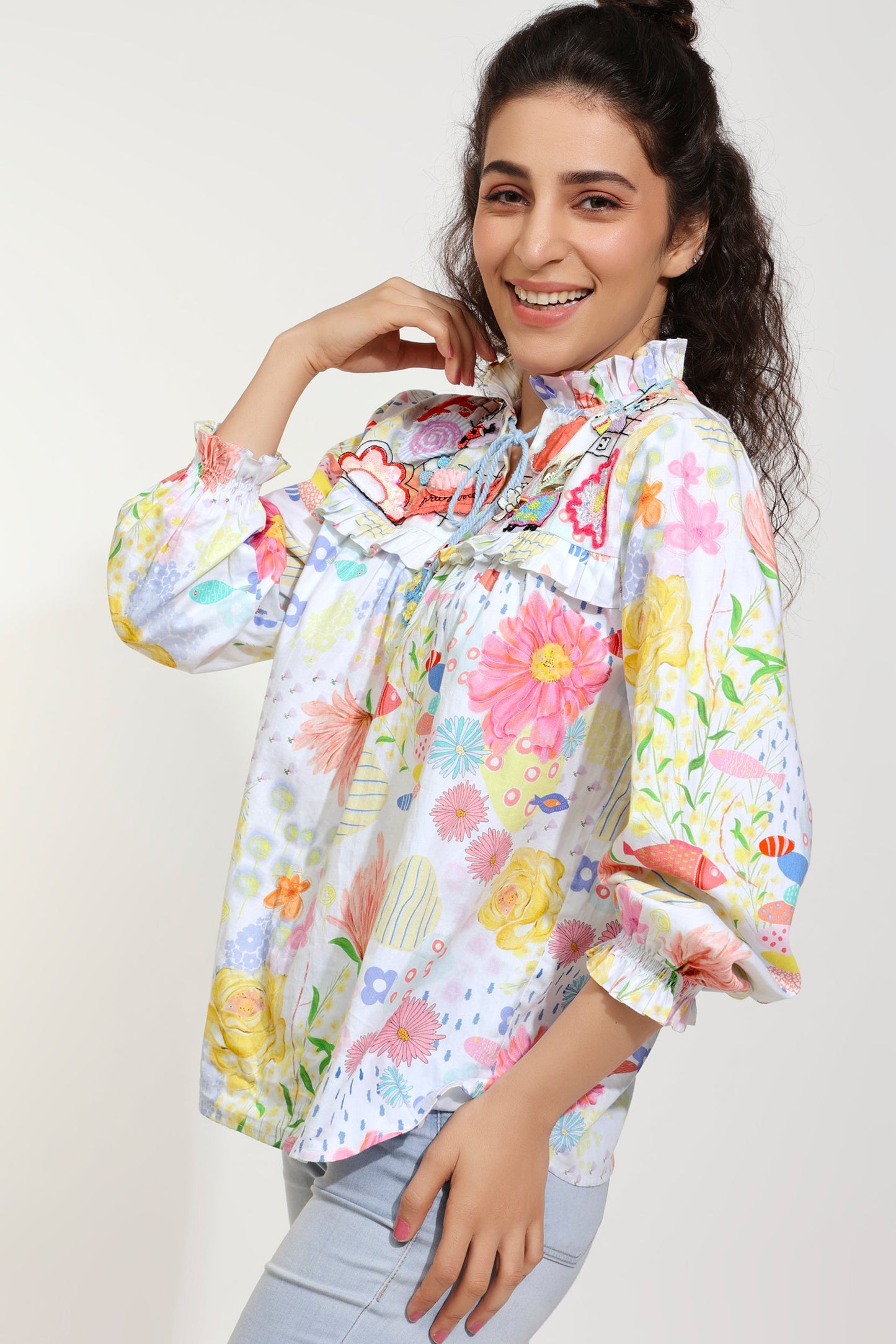 Flutter Bloom Embroidered Printed Blouse