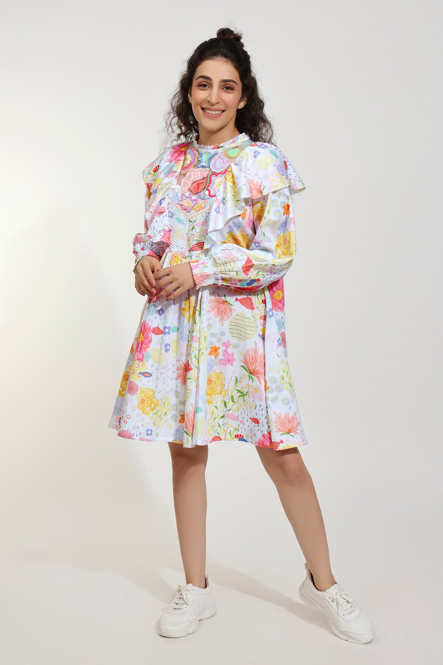 Flutter Bloom Embroidered Printed Dress (Joey & Pooh)