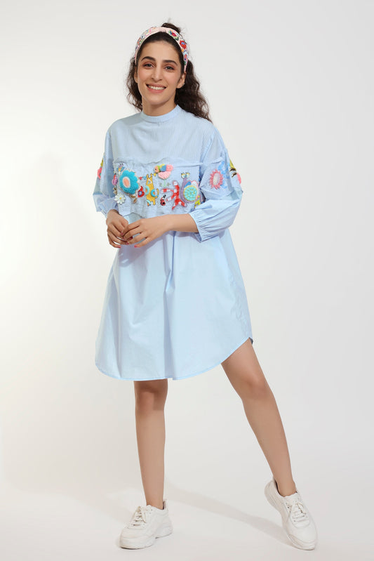 Fly High Blue Embroidered Dress (Joey & Pooh)