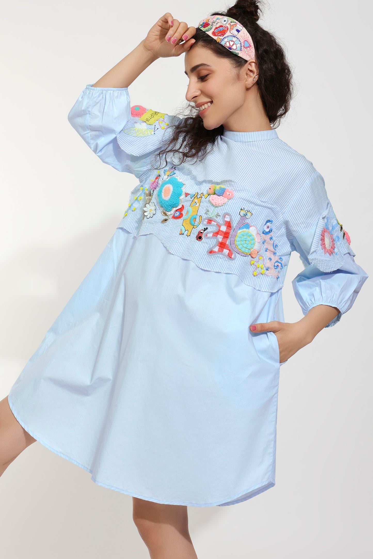 Fly High Blue Embroidered Dress (Joey & Pooh)