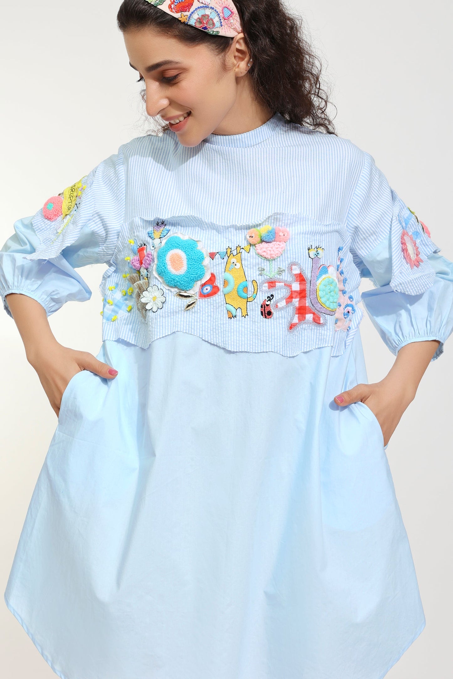 Fly High Blue Embroidered Dress (Joey & Pooh)