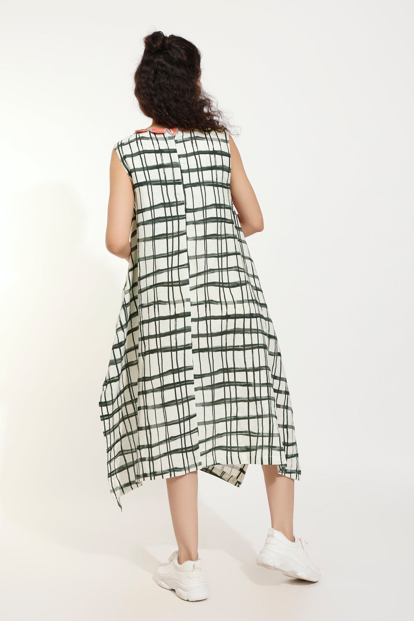 Bongo Check Scallop Embellished Linen Dress