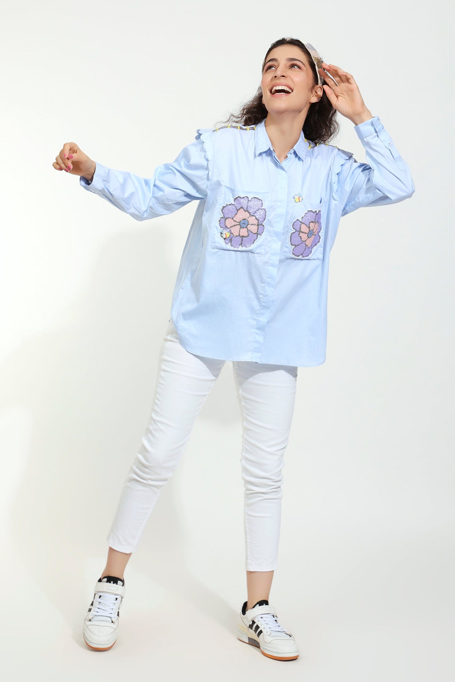 Blue-Blah-Bee Embellished Blue Shirt (Joey & Pooh)