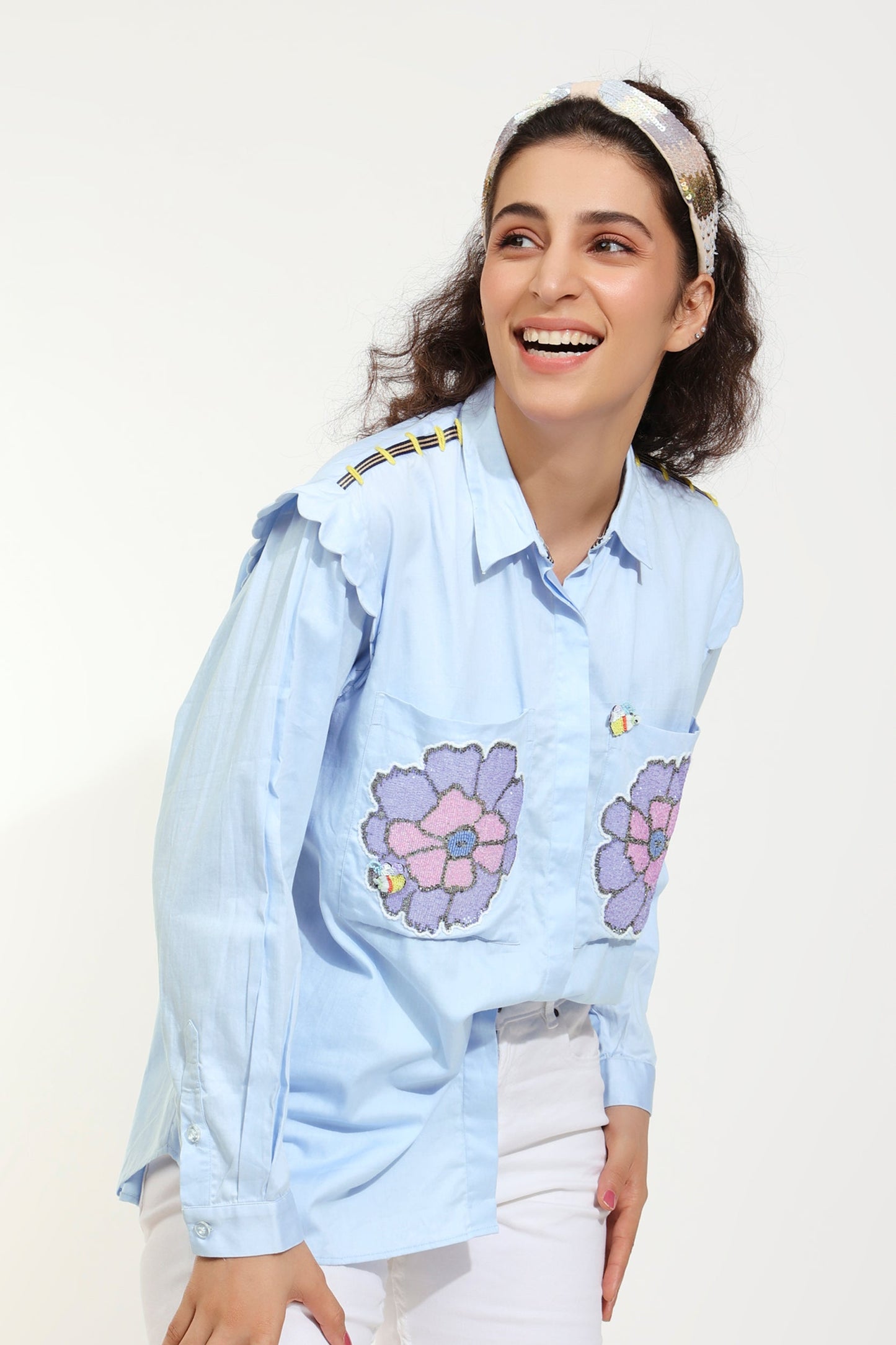 Blue-Blah-Bee Embellished Blue Shirt (Joey & Pooh)