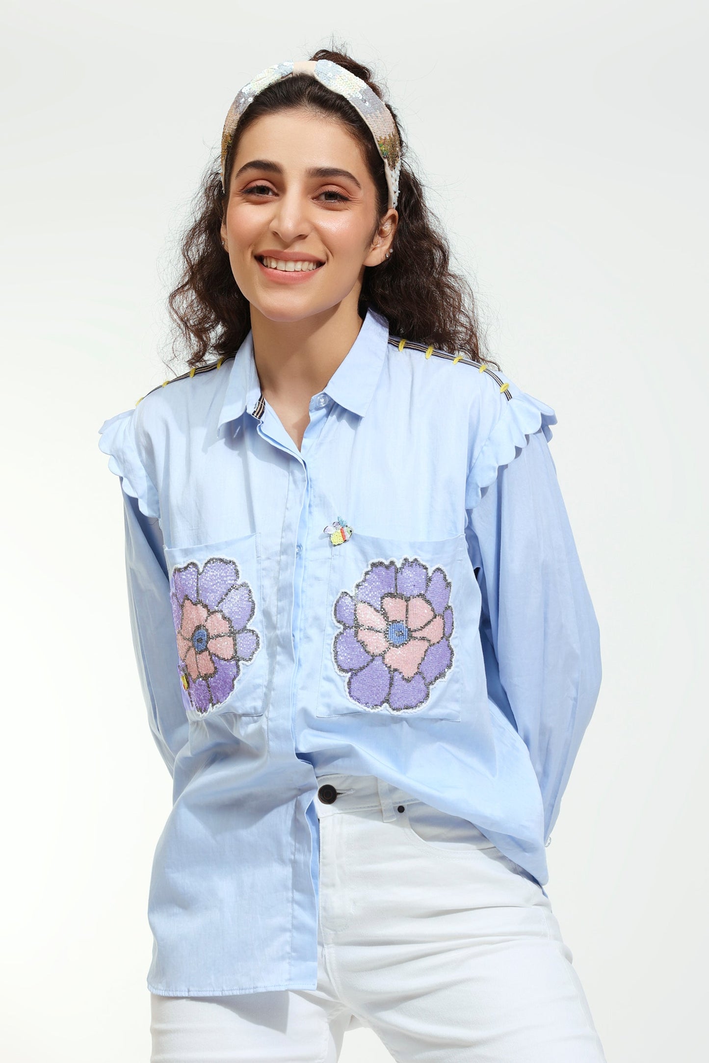 Blue-Blah-Bee Embellished Blue Shirt (Joey & Pooh)