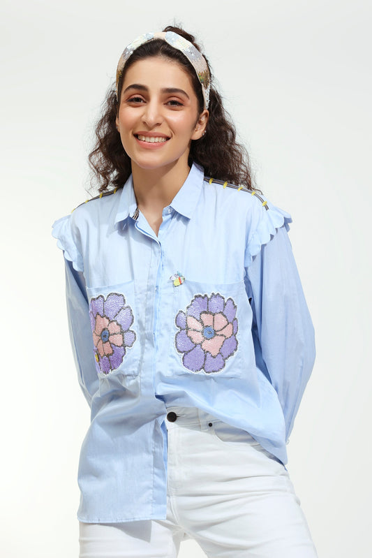 Blue-Blah-Bee Embellished Blue Shirt (Joey & Pooh)