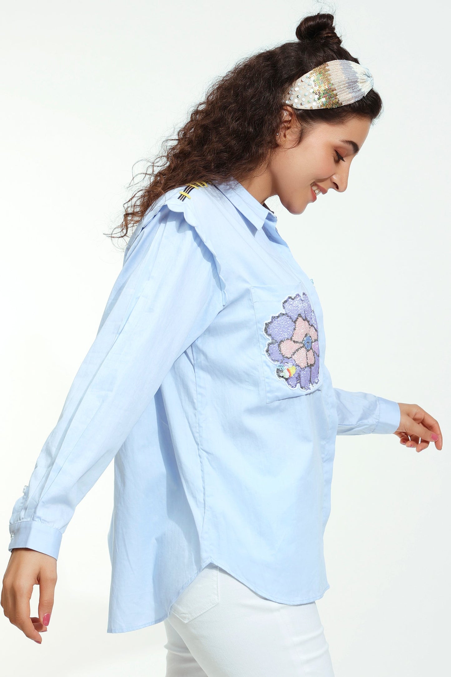 Blue-Blah-Bee Embellished Blue Shirt (Joey & Pooh)