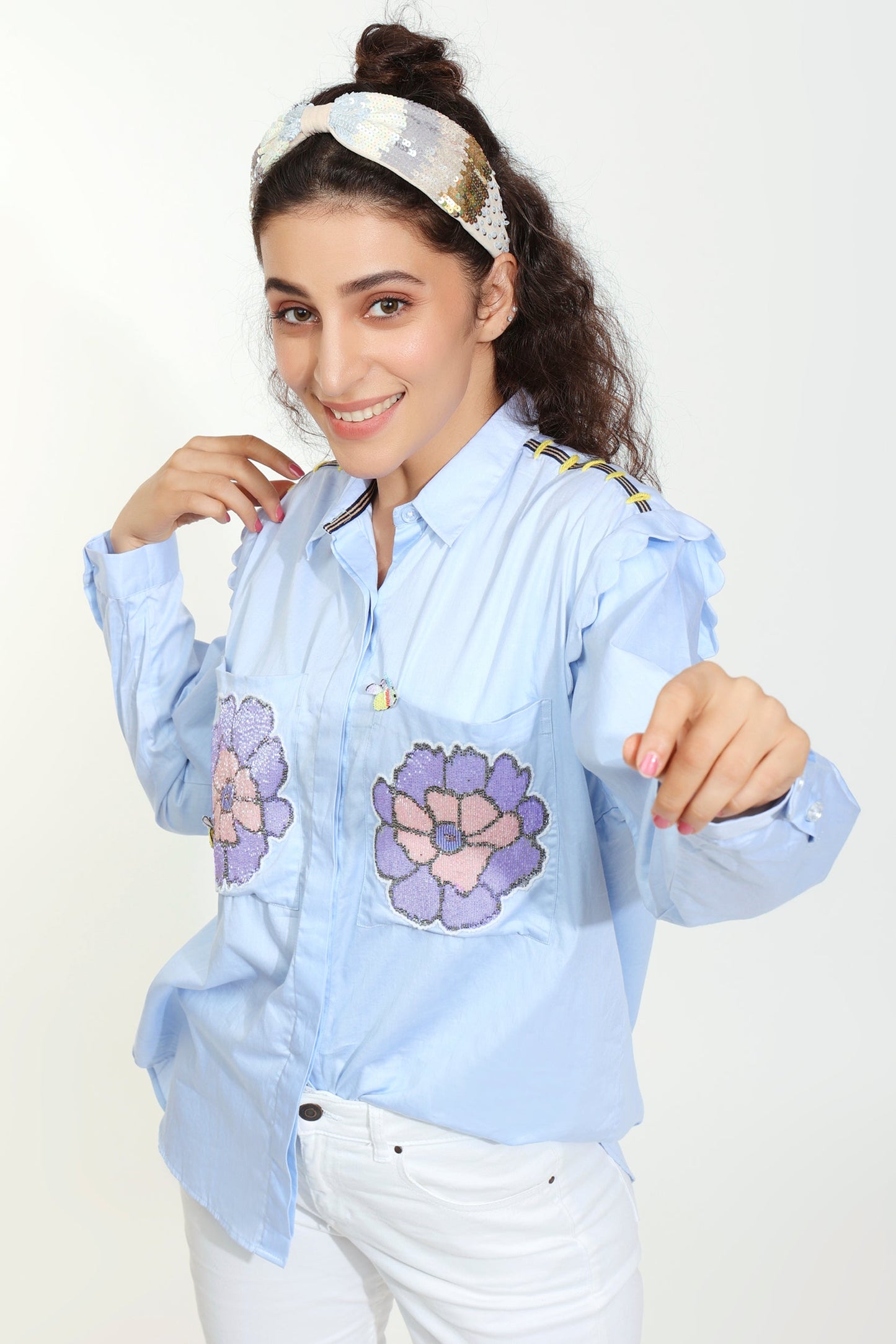 Blue-Blah-Bee Embellished Blue Shirt (Joey & Pooh)