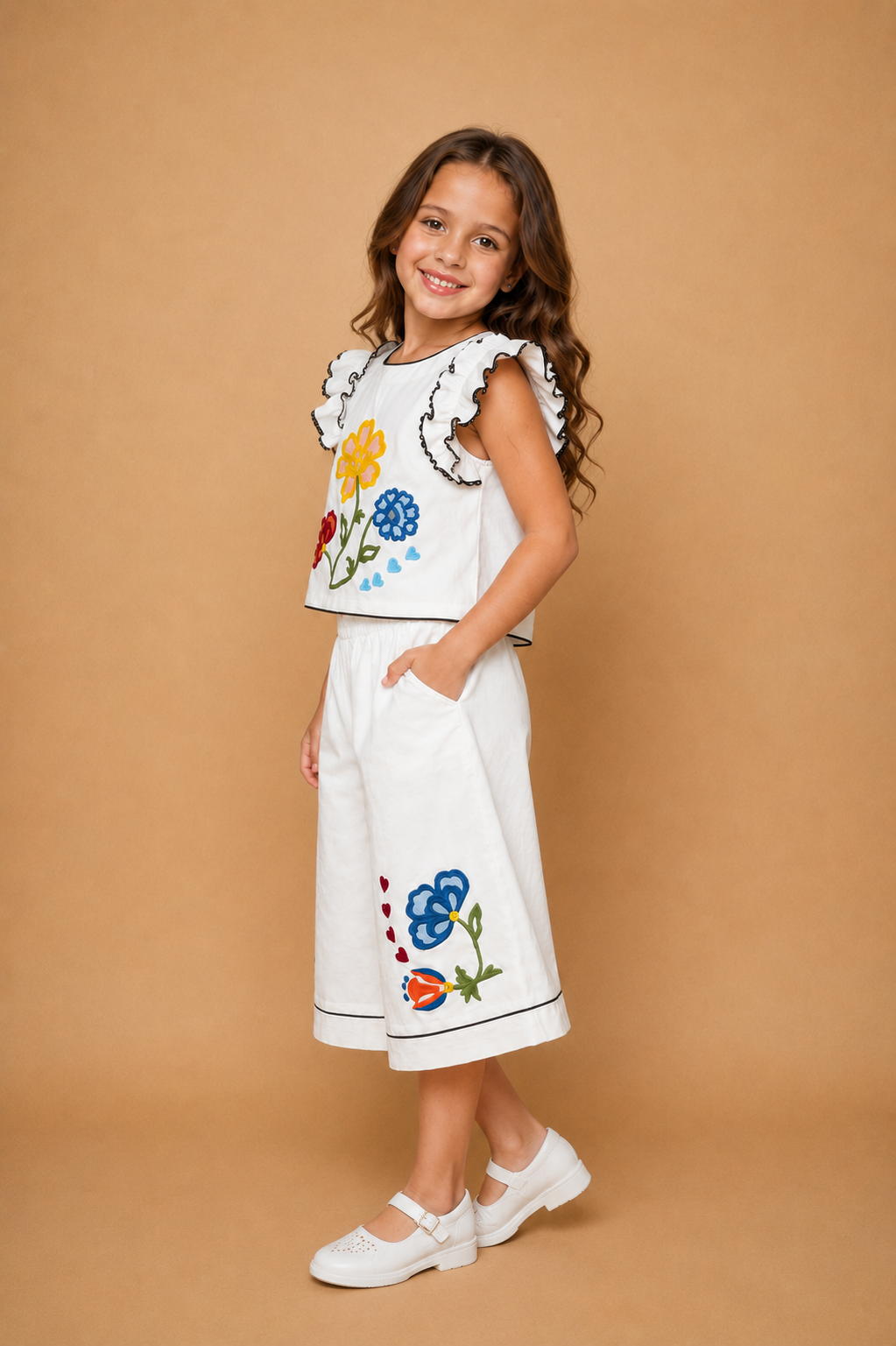 Liora Girls embroidered Top With Culottes