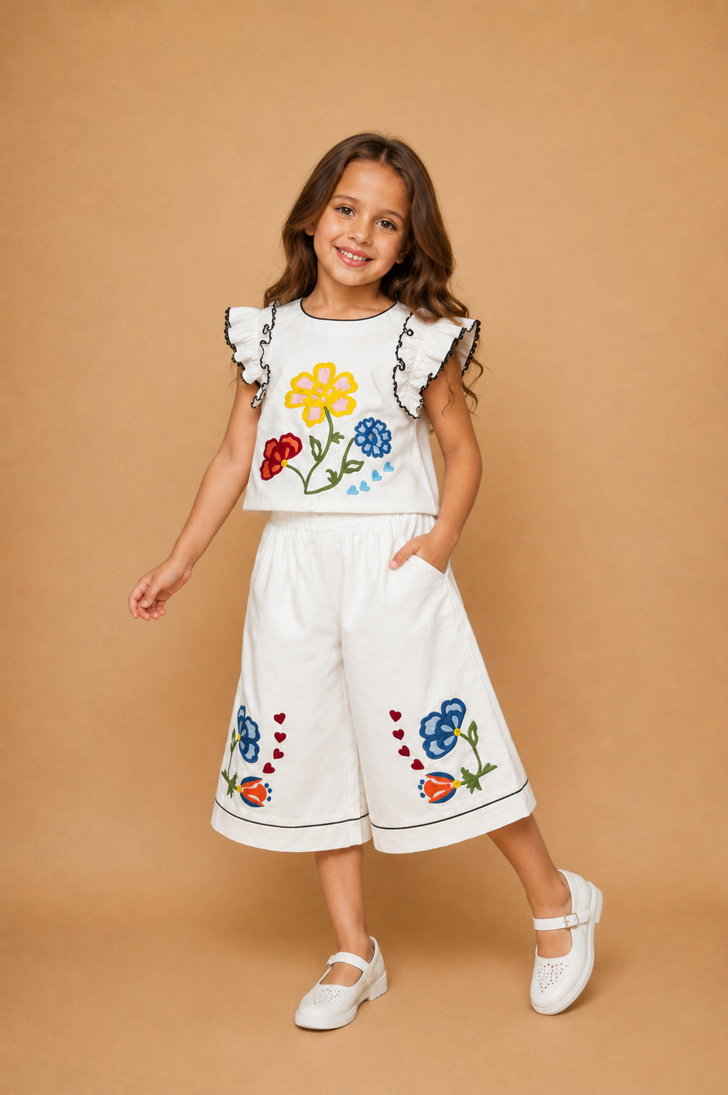 Liora Girls embroidered Top With Culottes