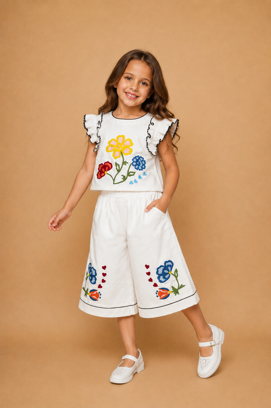 Liora Girls embroidered Top With Culottes