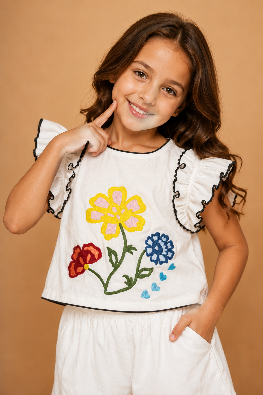 Liora Girls embroidered Top With Culottes