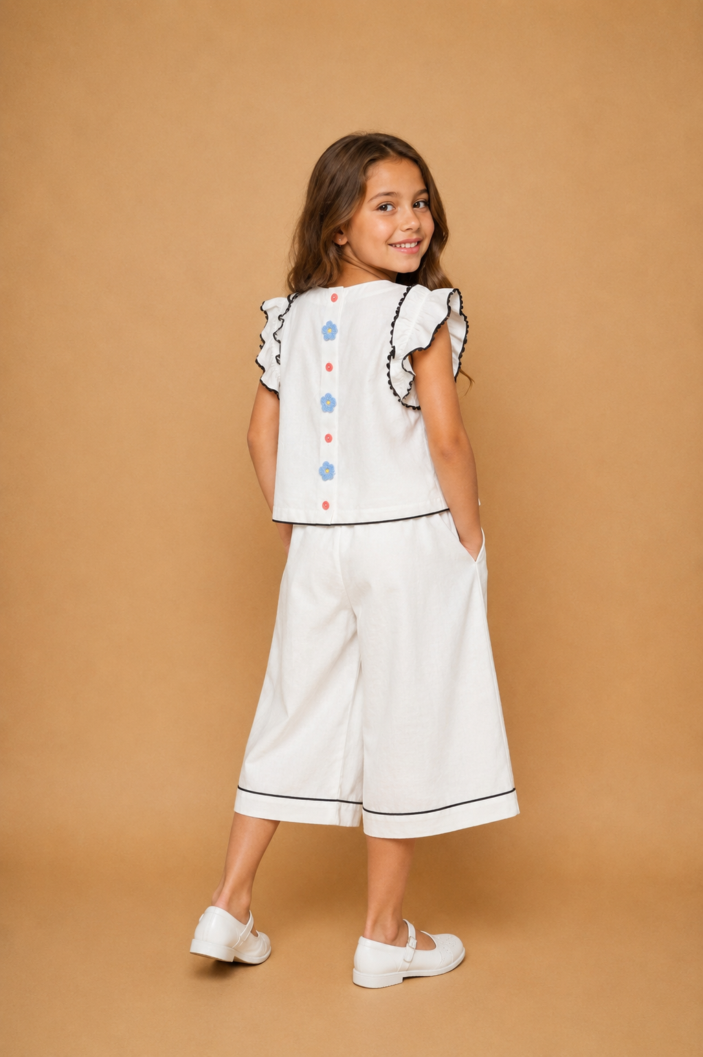 Liora Girls embroidered Top With Culottes
